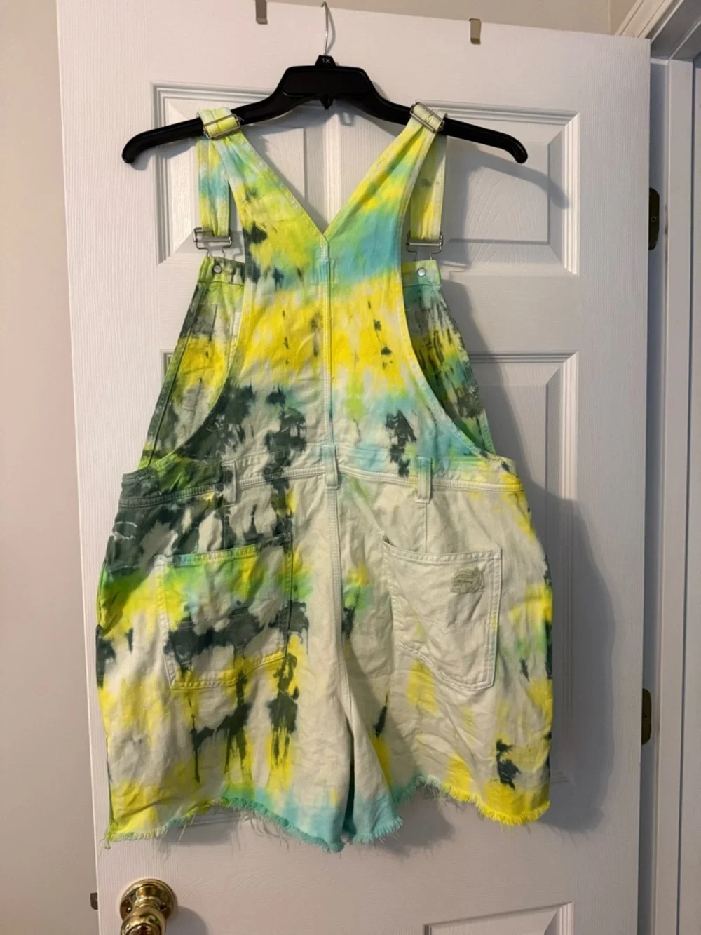 Tie-Dye Yellow & Green women’s Overalls - Picture 2 of 4
